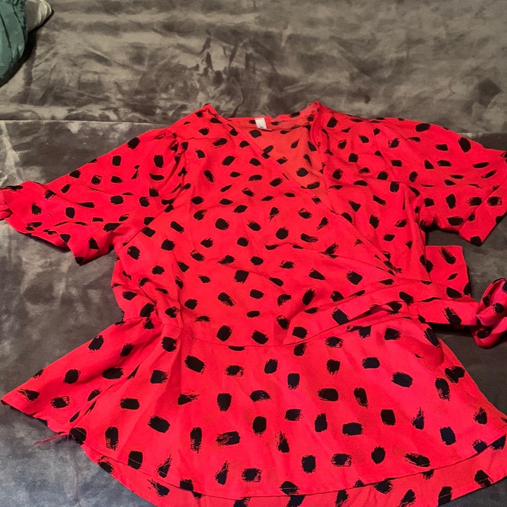 Cute never worn red and black wrap blouse